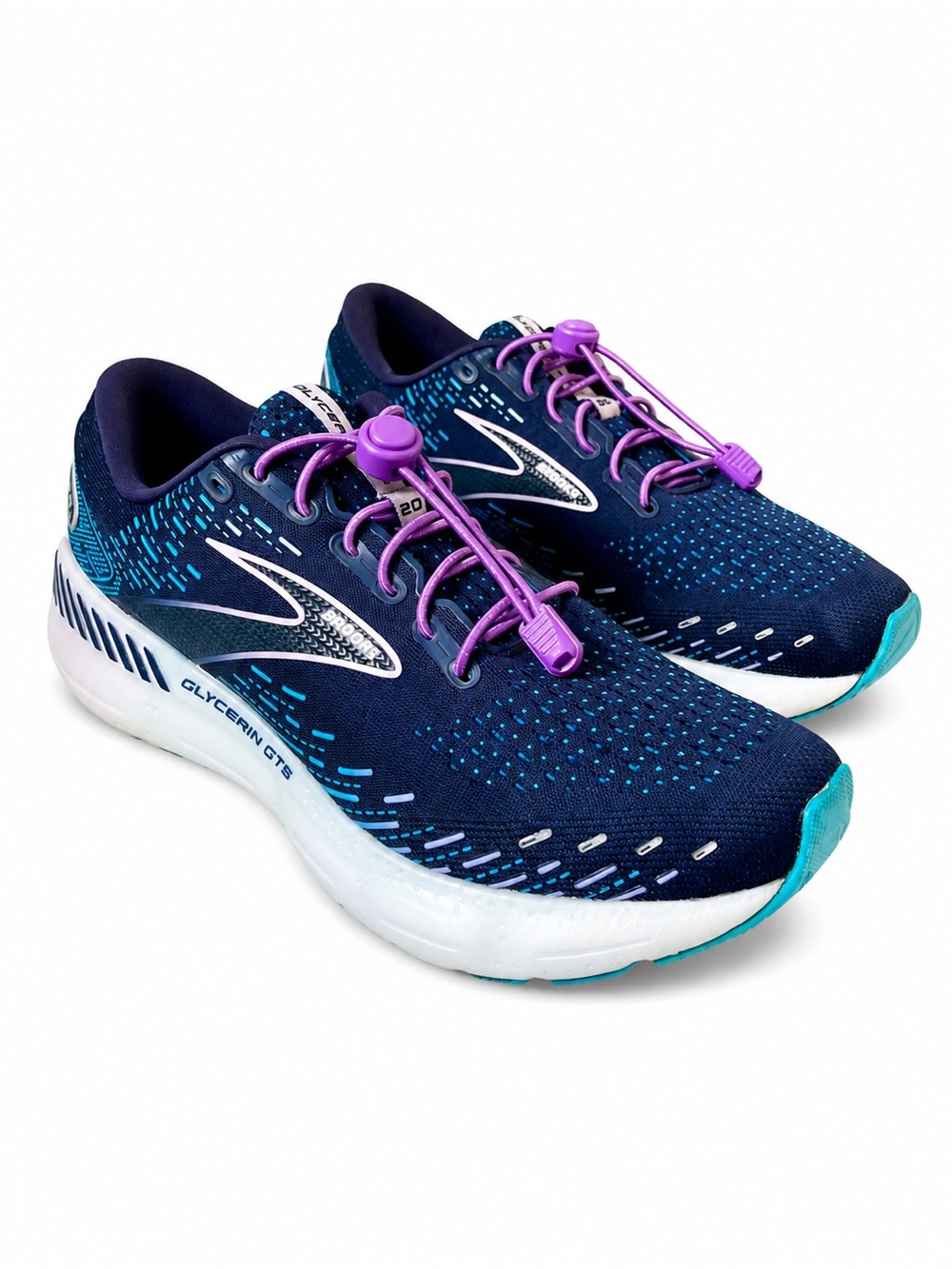 Brooks Glycerin GTS 20 US WMN 10.5 Navy Teal Purple Running No Tie Bungie Laces - Picture 12 of 12